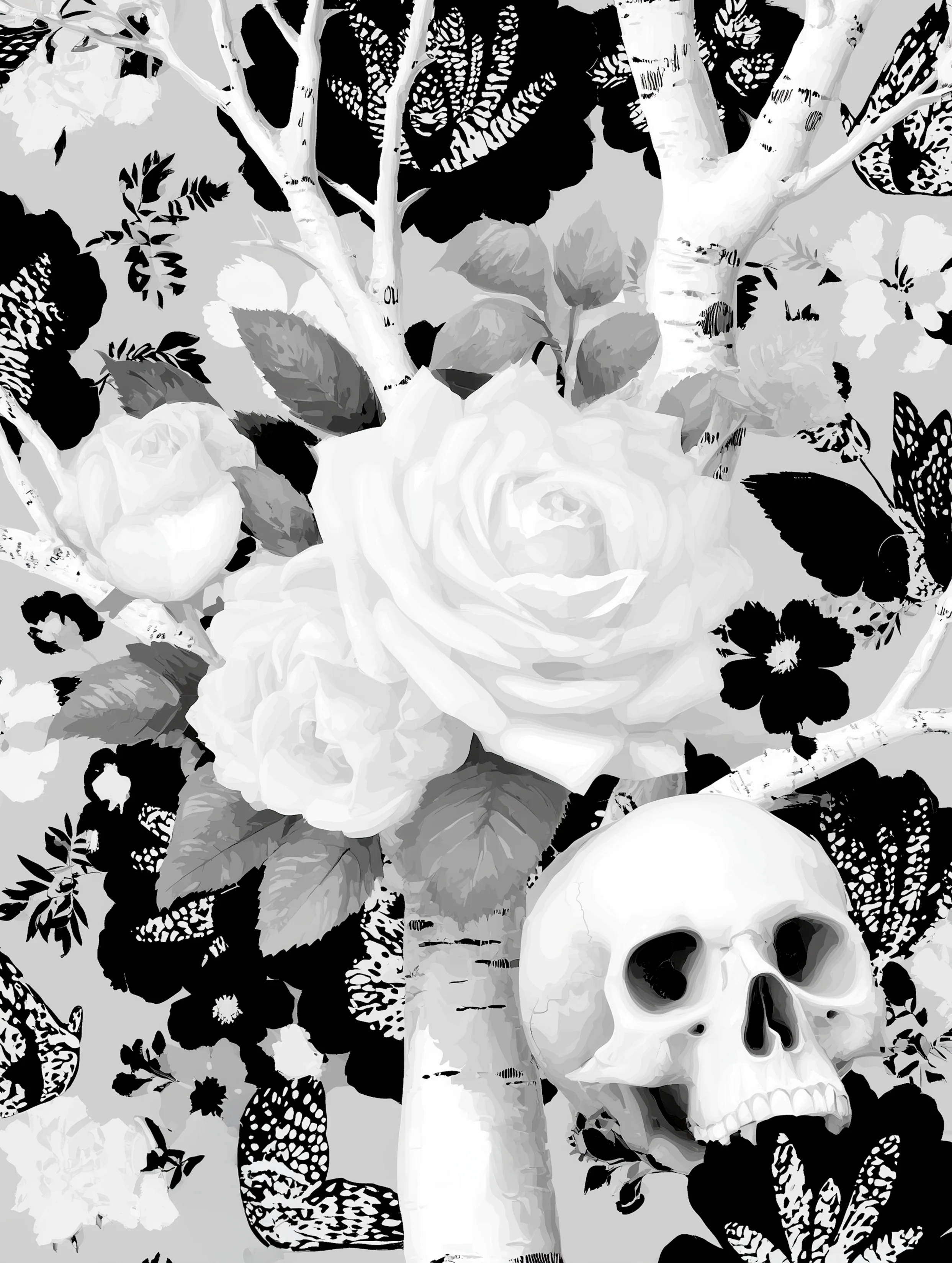 Free printable dead tree coloring page for adults featuring skull and roses in a dead tree